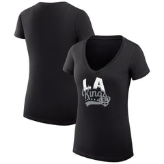 Los Angeles Kings G-III 4Her by Carl Banks Women's Super-Slim Fit Lightweight Filigree Logo V-Neck T-Shirt – Black