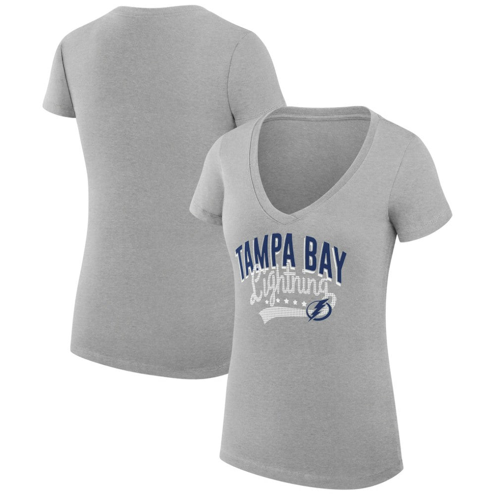 Tampa Bay Lightning G-III 4Her by Carl Banks Women's Super-Slim Fit Lightweight Filigree Logo V-Neck T-Shirt – Gray