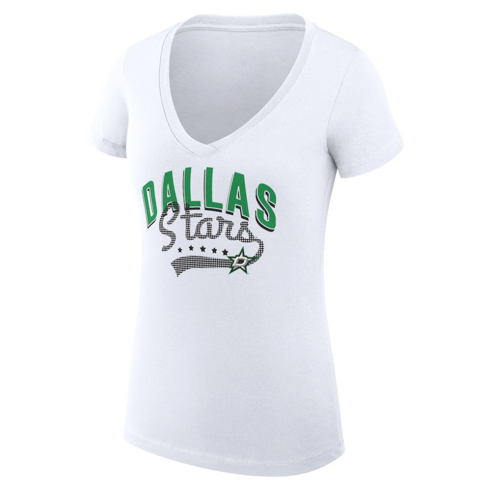 Dallas Stars G-III 4Her by Carl Banks Women's Super-Slim Fit Lightweight Filigree Logo V-Neck T-Shirt – White