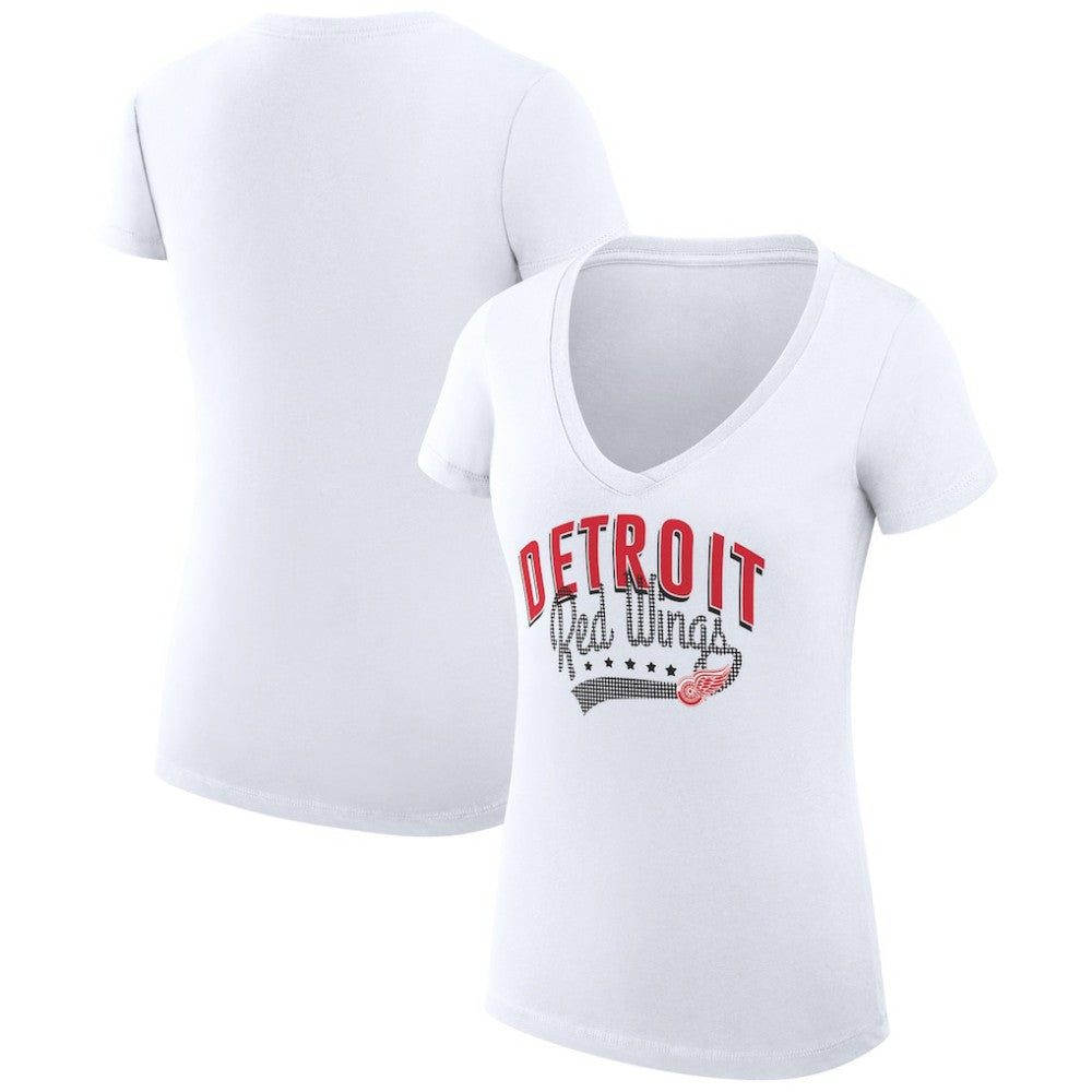 Detroit Red Wings G-III 4Her by Carl Banks Women's Super-Slim Fit Lightweight Filigree Logo V-Neck T-Shirt – White