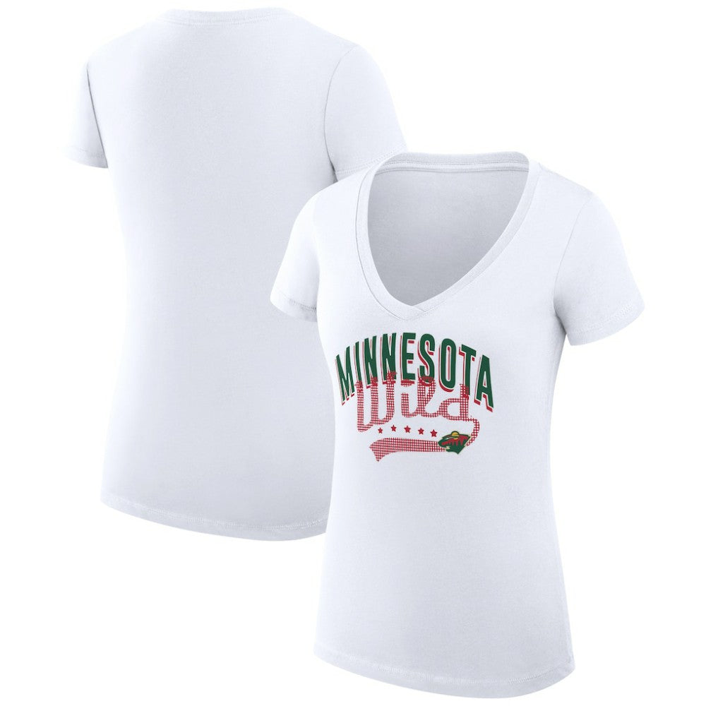Minnesota Wild G-III 4Her by Carl Banks Women's Super-Slim Fit Lightweight Filigree Logo V-Neck T-Shirt – White