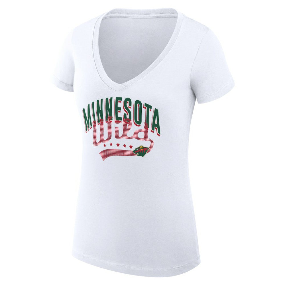 Minnesota Wild G-III 4Her by Carl Banks Women's Super-Slim Fit Lightweight Filigree Logo V-Neck T-Shirt – White