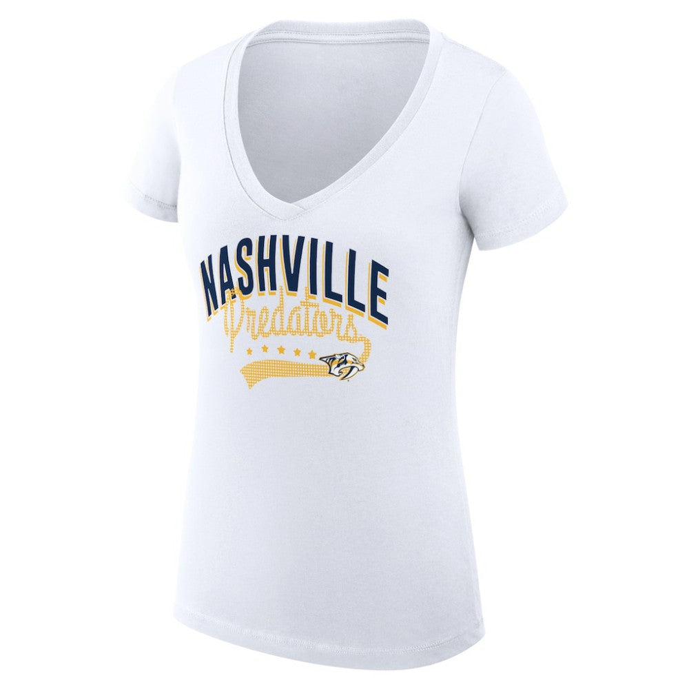 Nashville Predators G-III 4Her by Carl Banks Women's Super-Slim Fit Lightweight Filigree Logo V-Neck T-Shirt – White