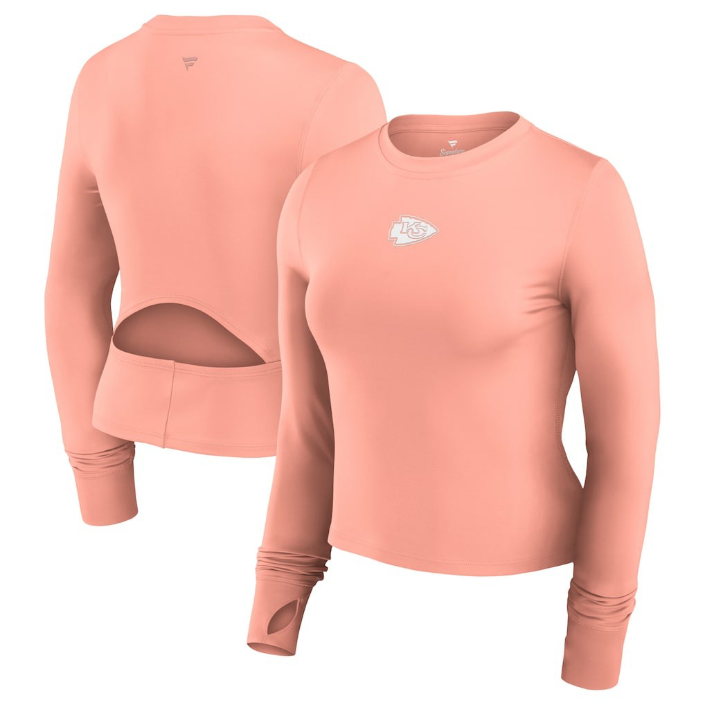 Kansas City Chiefs Women's Studio Fitted Long Sleeve Gym Top - Coral for sale