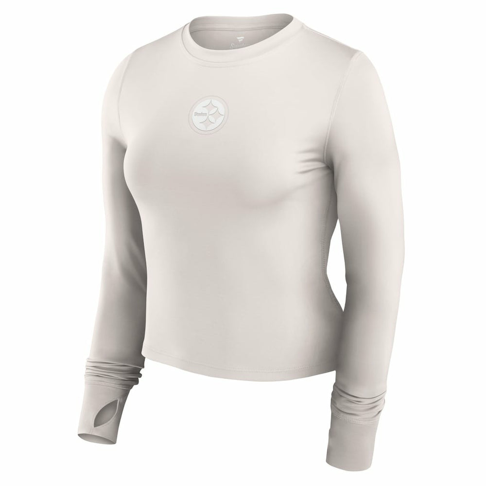 Pittsburgh Steelers Women's Studio Fitted Long Sleeve Gym Top - White on sale