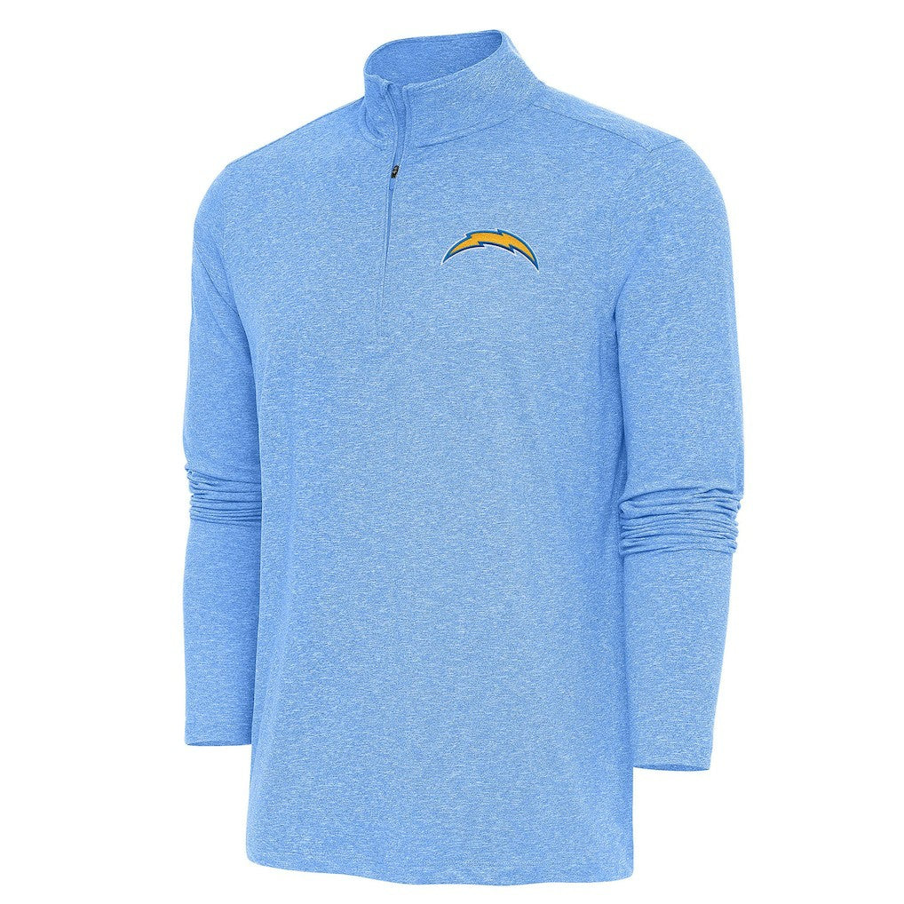 Los Angeles Chargers Antigua Hunk Quarter-Zip Pullover Top - Heather Powder Blue for sale