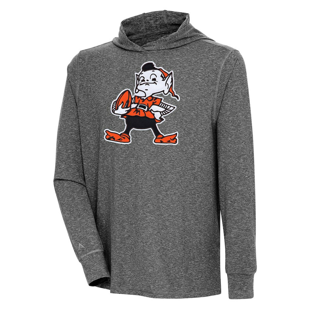 Cleveland Browns Antigua Saga Long Sleeve Hoodie T-Shirt - Heather Black discount