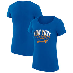 New York Knicks G-III 4Her by Carl Banks Women's Super-Slim Fit Lightweight Filigree Logo T-Shirt - Blue discount