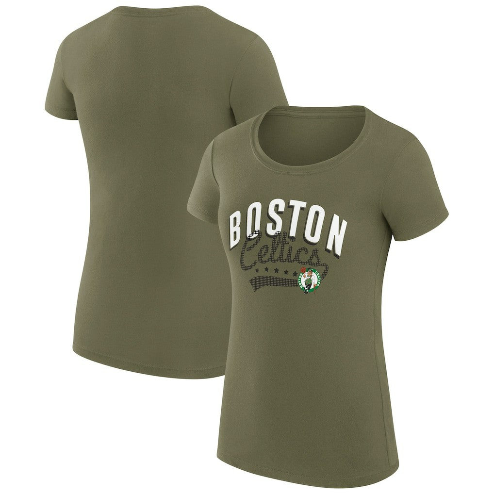 Boston Celtics G-III 4Her by Carl Banks Women's Super-Slim Fit Lightweight Filigree Logo T-Shirt - Olive outlet