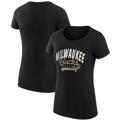 Milwaukee Bucks G-III 4Her by Carl Banks Women's Super-Slim Fit Lightweight Filigree Logo T-Shirt - Black on sale