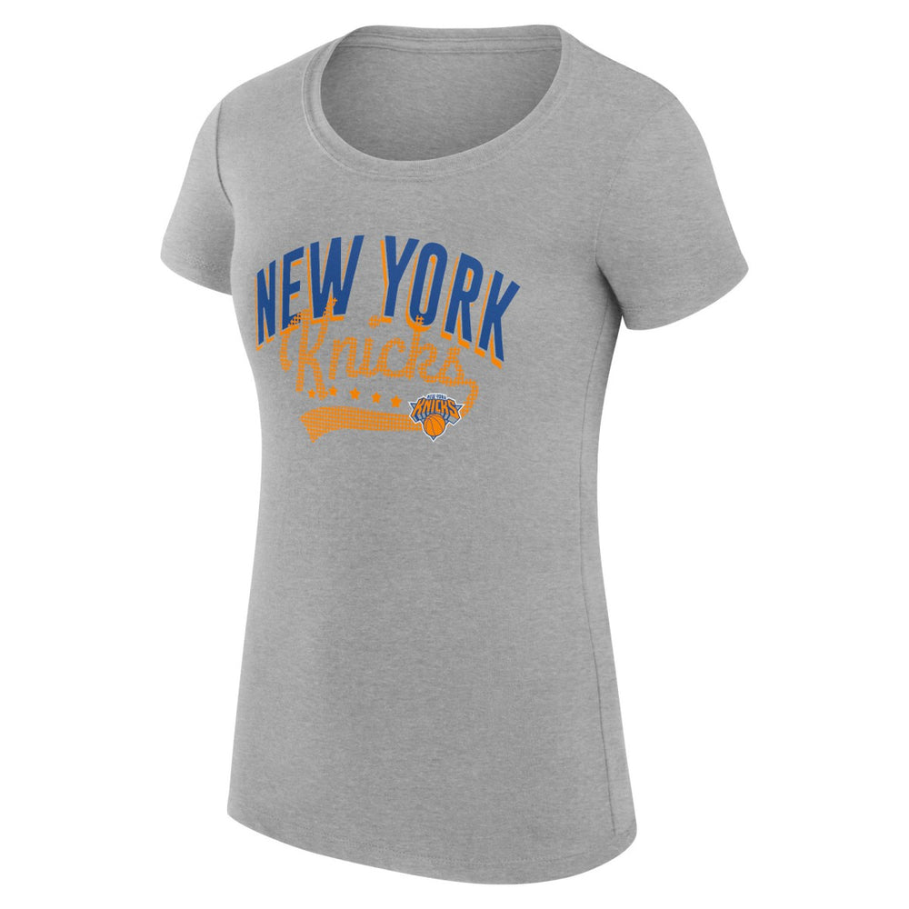 New York Knicks G-III 4Her by Carl Banks Women's Super-Slim Fit Lightweight Filigree Logo T-Shirt - Heather Gray outlet