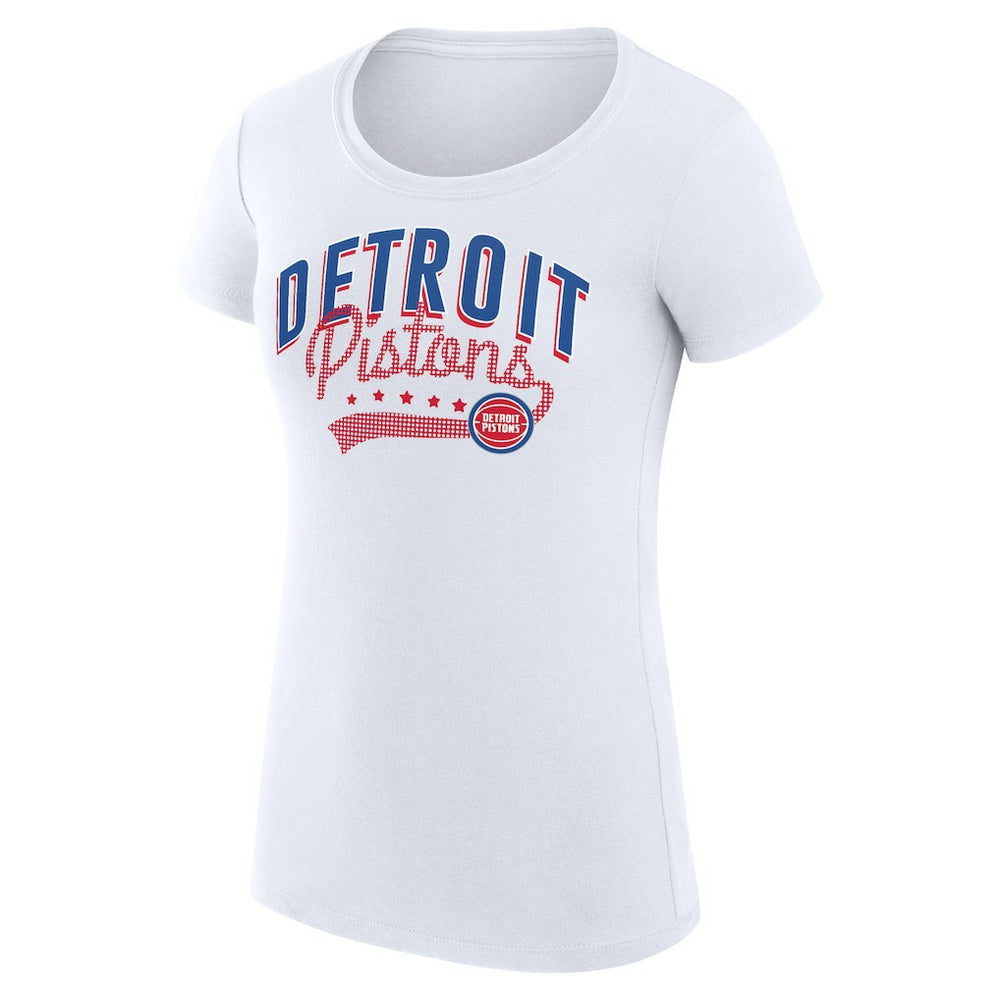 Detroit Pistons G-III 4Her by Carl Banks Women's Super-Slim Fit Lightweight Filigree Logo T-Shirt - White on sale