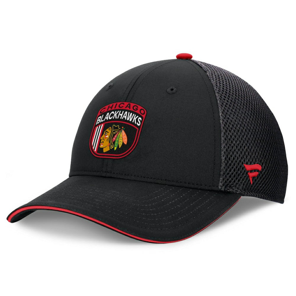 Chicago Blackhawks Fanatics 2024 NHL Draft On Stage Trucker Adjustable Hat Black