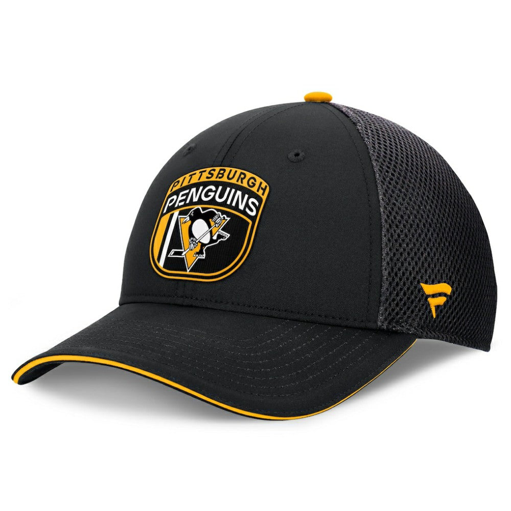 Pittsburgh Penguins Fanatics 2024 NHL Draft On Stage Trucker Adjustable Hat Black