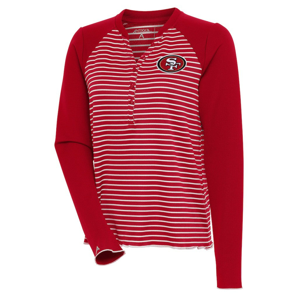 San Francisco 49ers Antigua Women's Maverick Long Sleeve Henley T-Shirt - Scarlet outlet