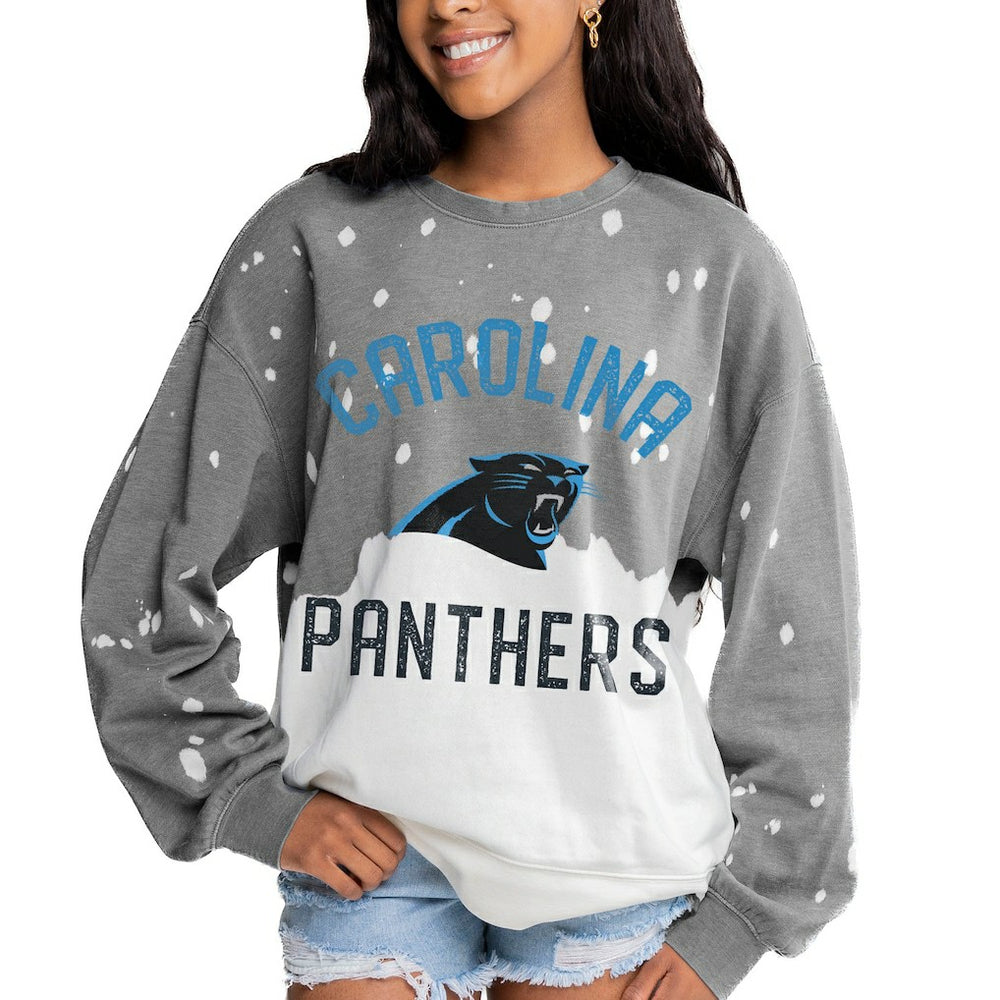 Carolina Panthers Gameday Couture Women's Oversized Coin Toss Faded French Terry Tri-Blend Pullover Sweatshirt - Gray outlet