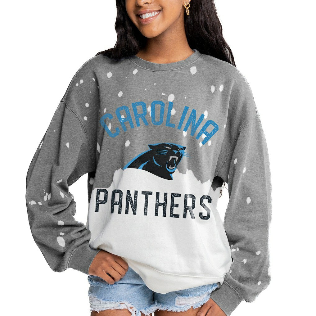 Carolina Panthers Gameday Couture Women's Oversized Coin Toss Faded French Terry Tri-Blend Pullover Sweatshirt - Gray outlet