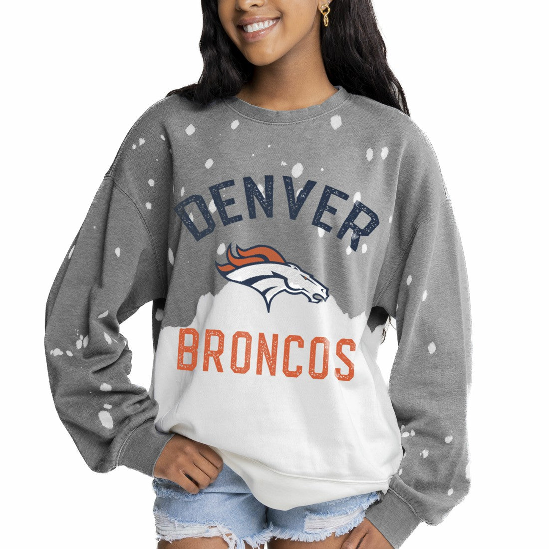 Denver Broncos Gameday Couture Women's Oversized Coin Toss Faded French Terry Tri-Blend Pullover Sweatshirt - Gray sale