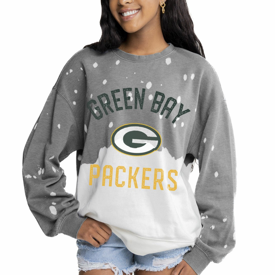 Green Bay Packers Gameday Couture Women's Oversized Coin Toss Faded French Terry Tri-Blend Pullover Sweatshirt - Gray on sale