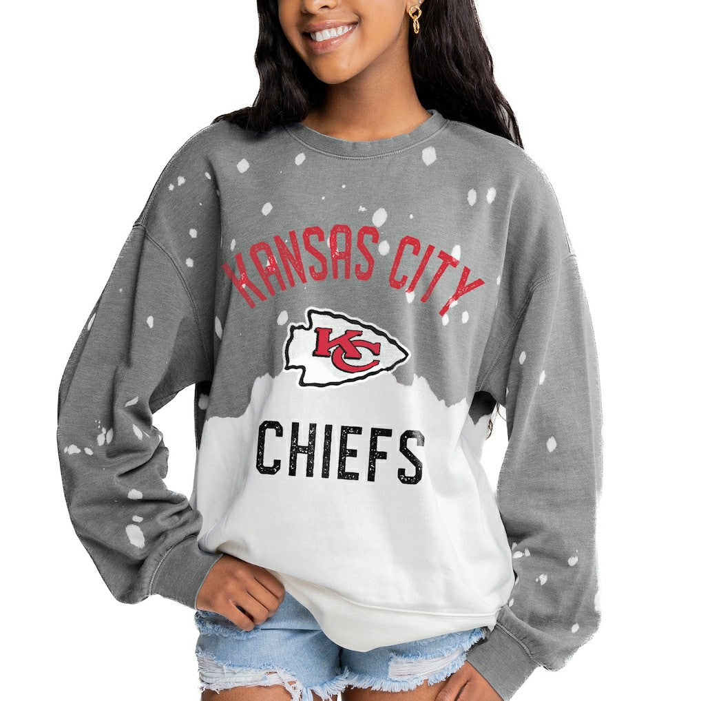 Kansas City Chiefs Gameday Couture Women's Oversized Coin Toss Faded French Terry Tri-Blend Pullover Sweatshirt - Gray cheap