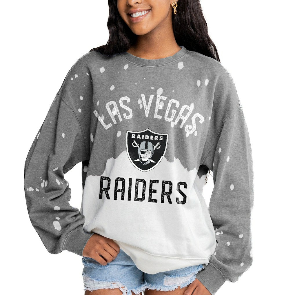 Las Vegas Raiders Gameday Couture Women's Oversized Coin Toss Faded French Terry Tri-Blend Pullover Sweatshirt - Gray discount