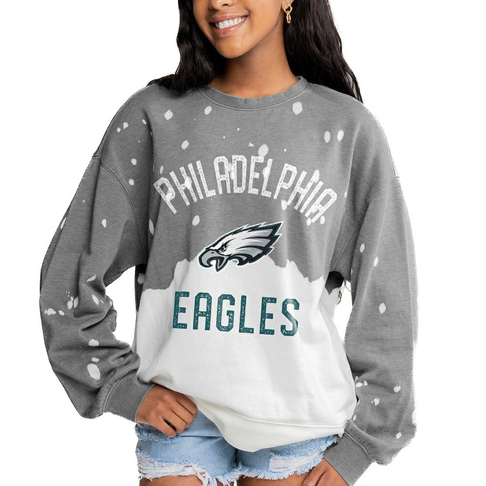 Philadelphia Eagles Gameday Couture Women's Oversized Coin Toss Faded French Terry Tri-Blend Pullover Sweatshirt - Gray cheap
