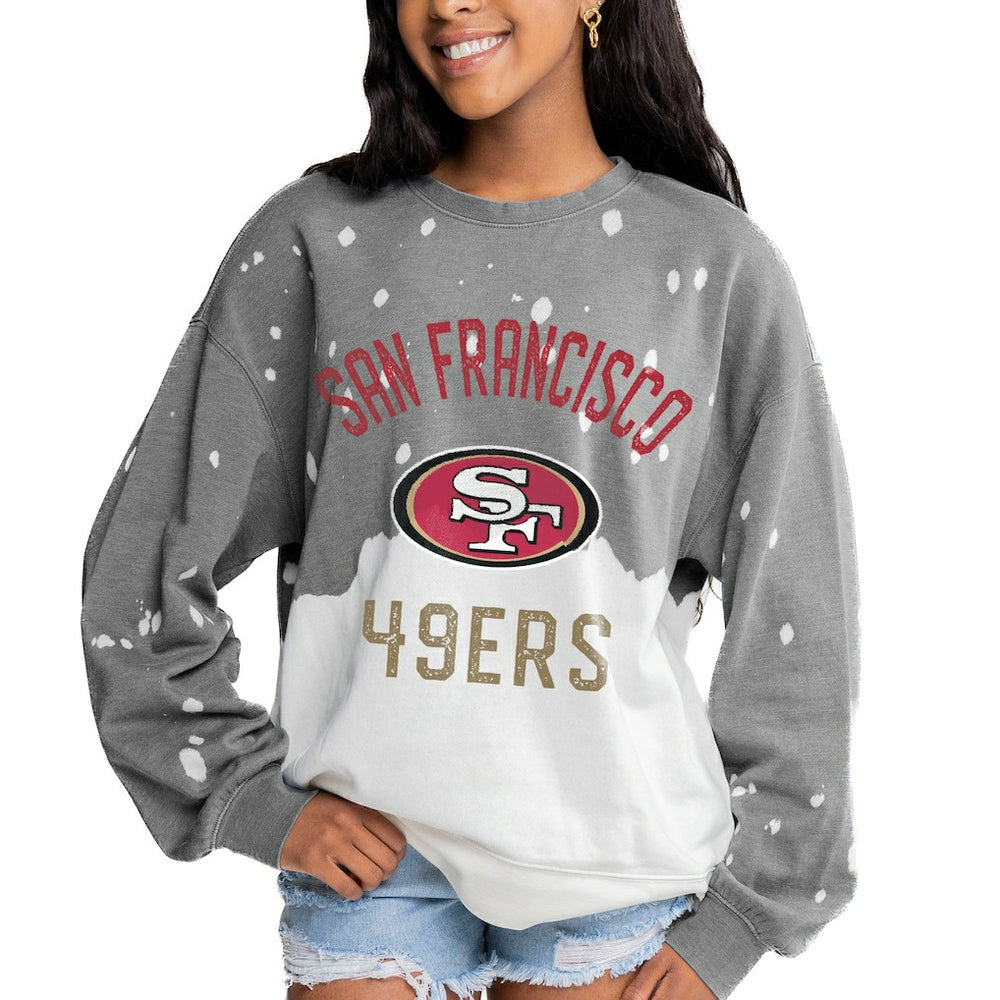San Francisco 49ers Gameday Couture Women's Oversized Coin Toss Faded French Terry Tri-Blend Pullover Sweatshirt - Gray for sale