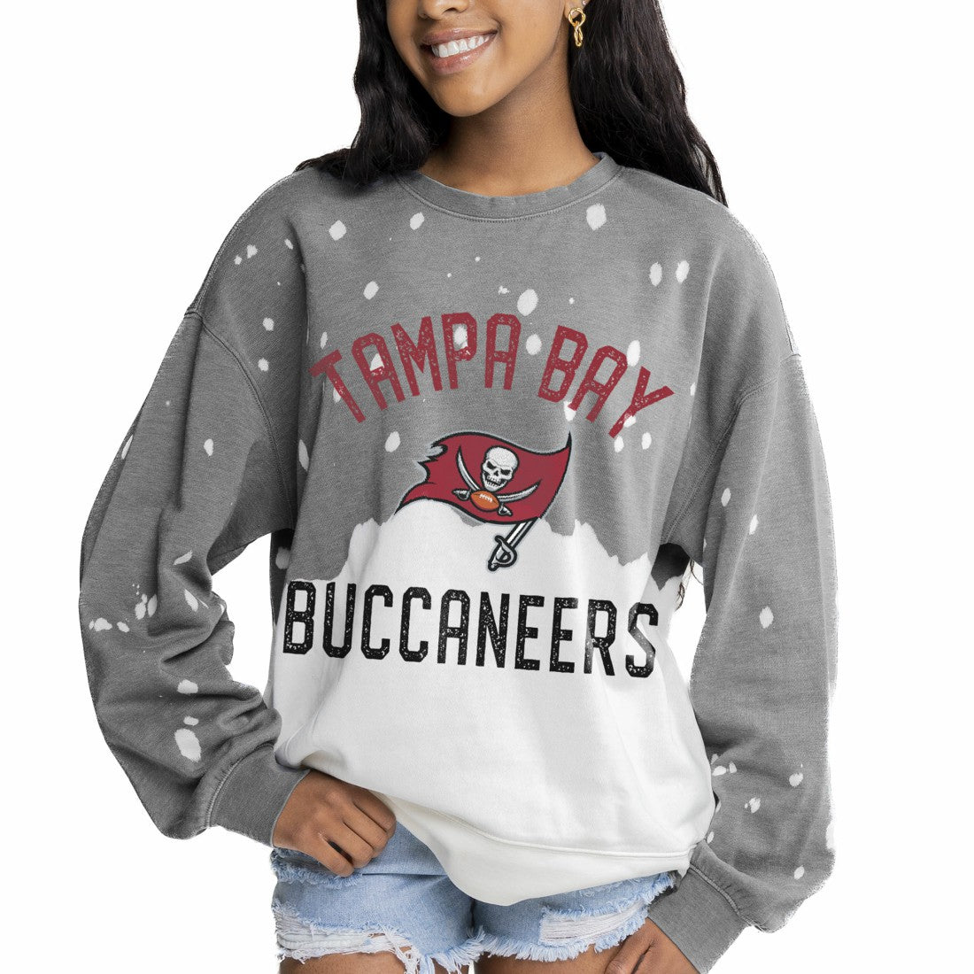 Tampa Bay Buccaneers Gameday Couture Women's Oversized Coin Toss Faded French Terry Tri-Blend Pullover Sweatshirt - Gray outlet