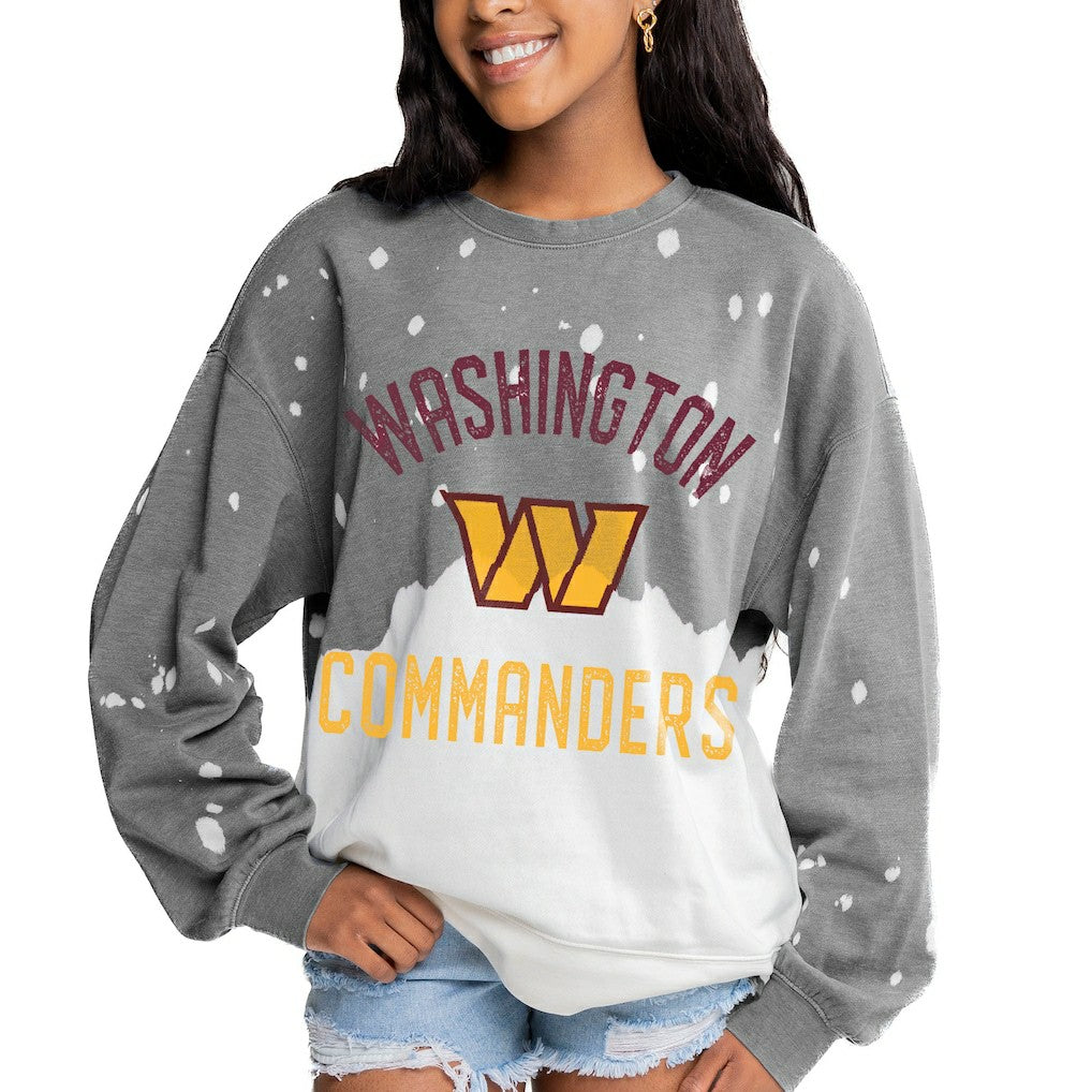 Washington Commanders Gameday Couture Women's Oversized Coin Toss Faded French Terry Tri-Blend Pullover Sweatshirt - Gray for sale