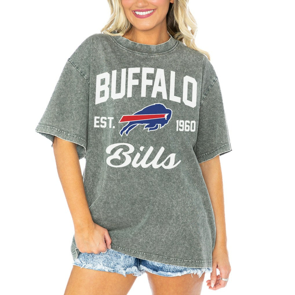 Buffalo Bills Gameday Couture Women's Tackle Titan Boyfriend Washed T-Shirt - Gray cheap