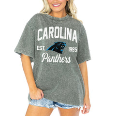 Carolina Panthers Gameday Couture Women's Tackle Titan Boyfriend Washed T-Shirt - Gray cheap