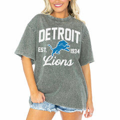 Detroit Lions Gameday Couture Women's Tackle Titan Boyfriend Washed T-Shirt - Gray on sale