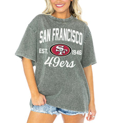 San Francisco 49ers Gameday Couture Women's Tackle Titan Boyfriend Washed T-Shirt - Gray discount