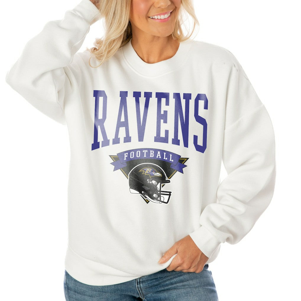 Baltimore Ravens Gameday Couture Women's Oversized Yard Line Tri-Blend Pullover Sweatshirt - White on sale