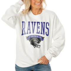 Baltimore Ravens Gameday Couture Women's Oversized Yard Line Tri-Blend Pullover Sweatshirt - White on sale