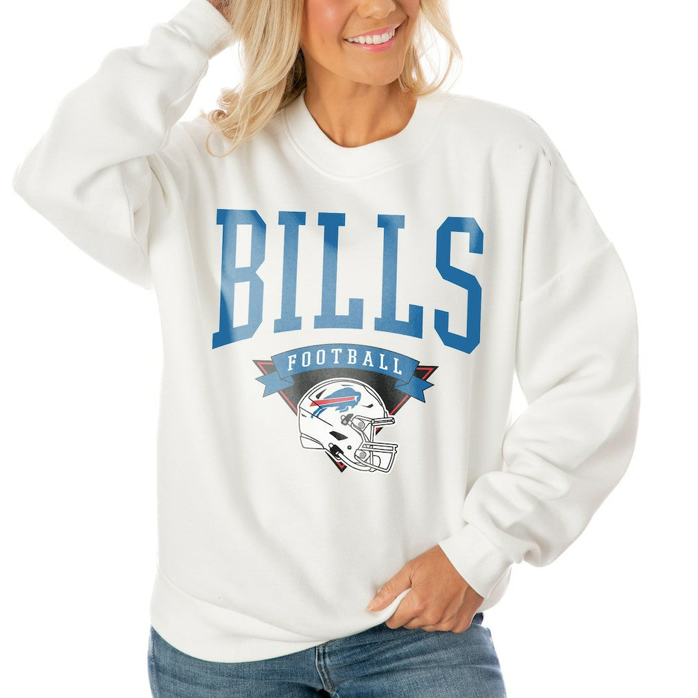 Buffalo Bills Gameday Couture Women's Oversized Yard Line Tri-Blend Pullover Sweatshirt - White online