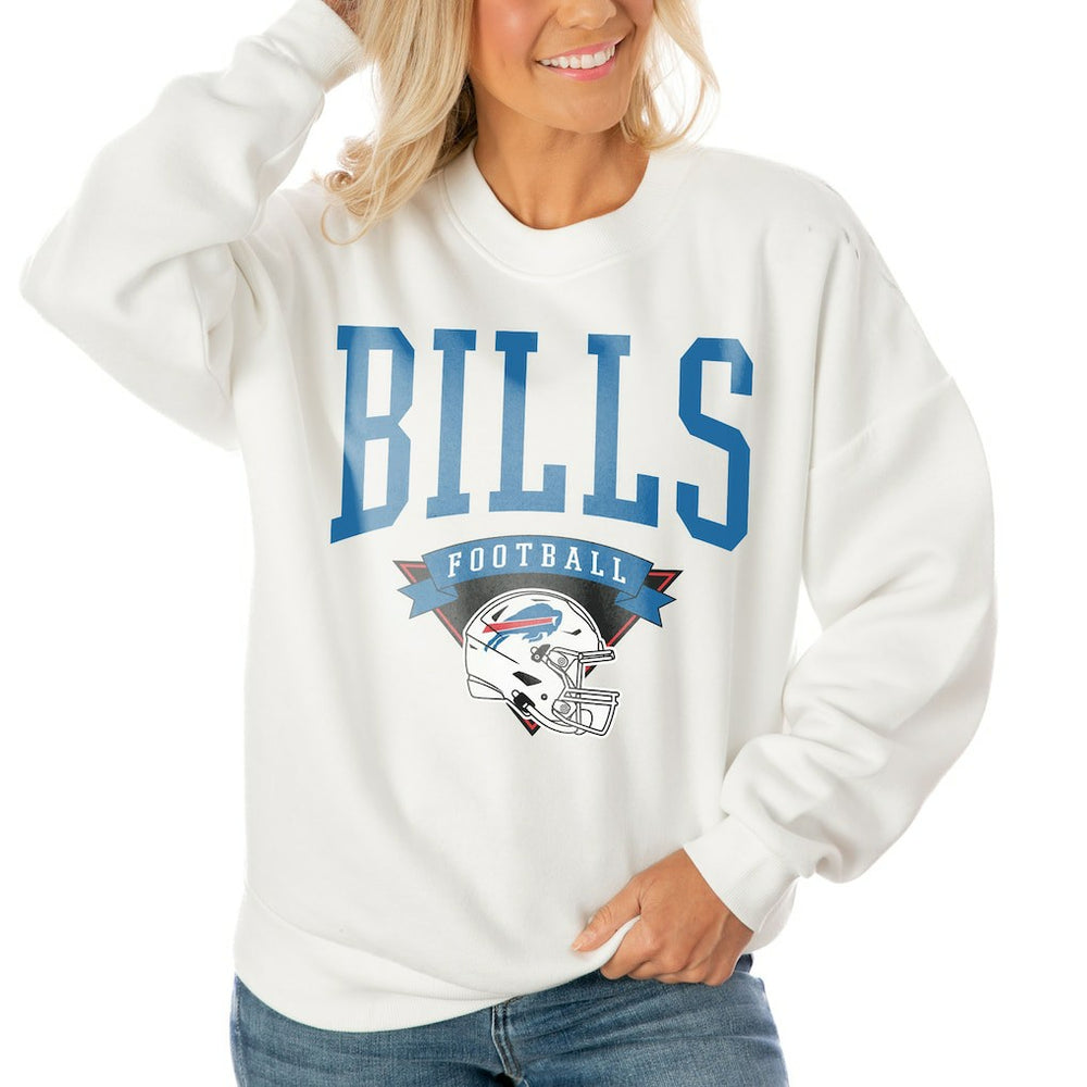 Buffalo Bills Gameday Couture Women's Oversized Yard Line Tri-Blend Pullover Sweatshirt - White online