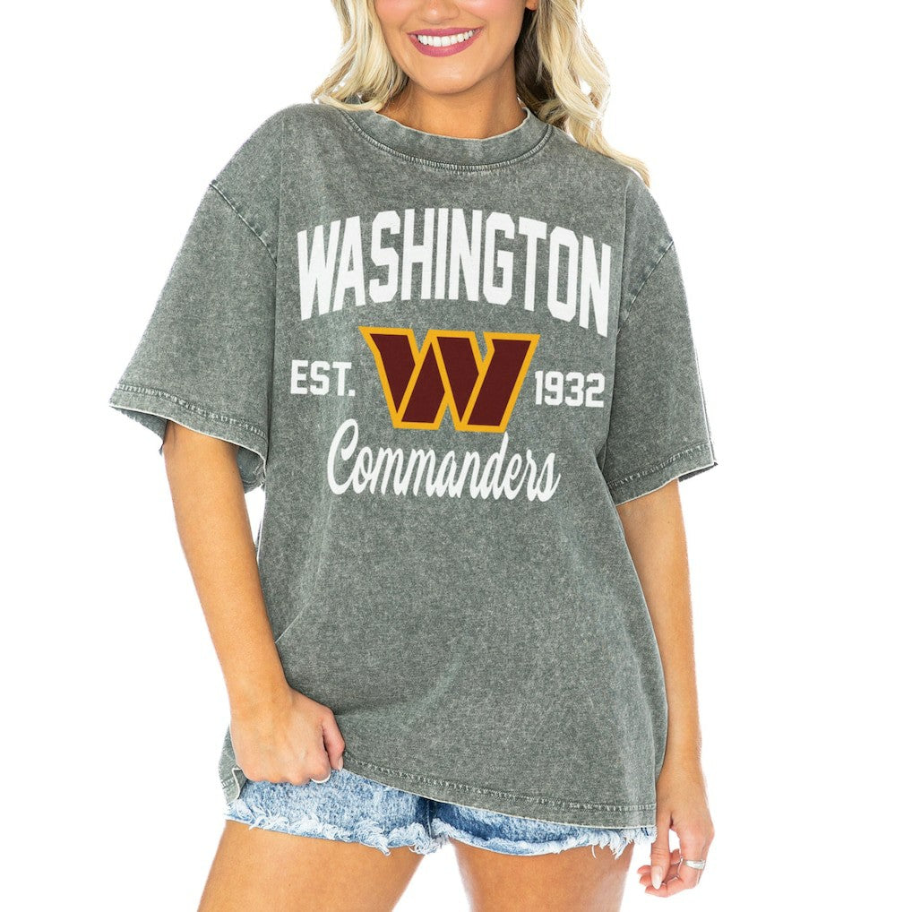 Washington Commanders Gameday Couture Women's Tackle Titan Boyfriend Washed T-Shirt - Gray discount