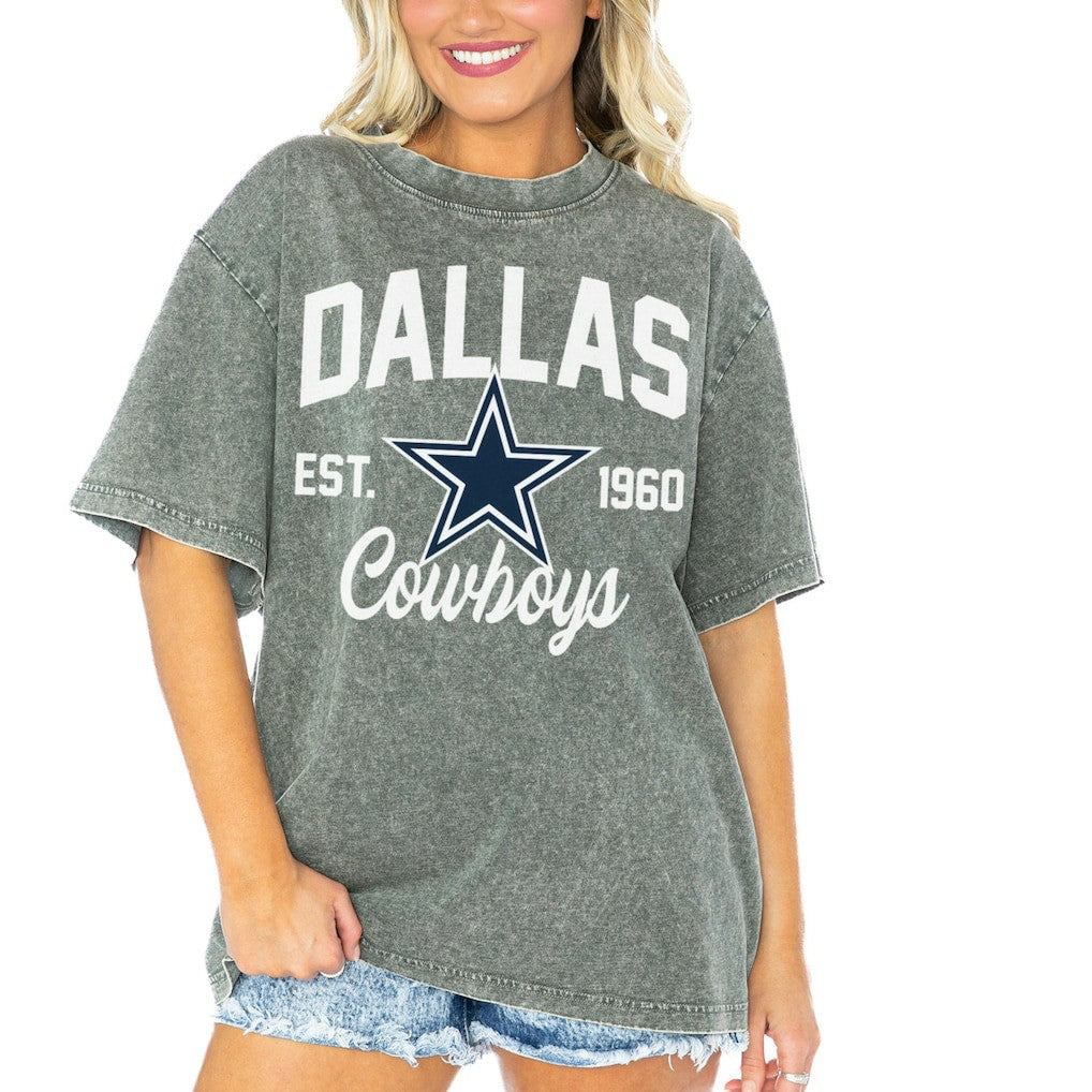 Dallas Cowboys Gameday Couture Women's Tackle Titan Boyfriend Washed T-Shirt - Gray outlet