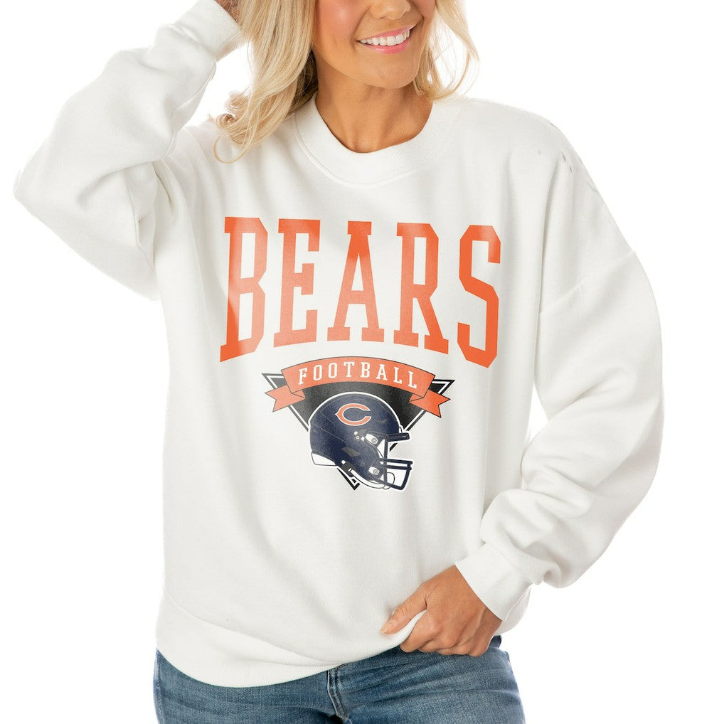Chicago Bears Gameday Couture Women's Oversized Yard Line Tri-Blend Pullover Sweatshirt - White on sale