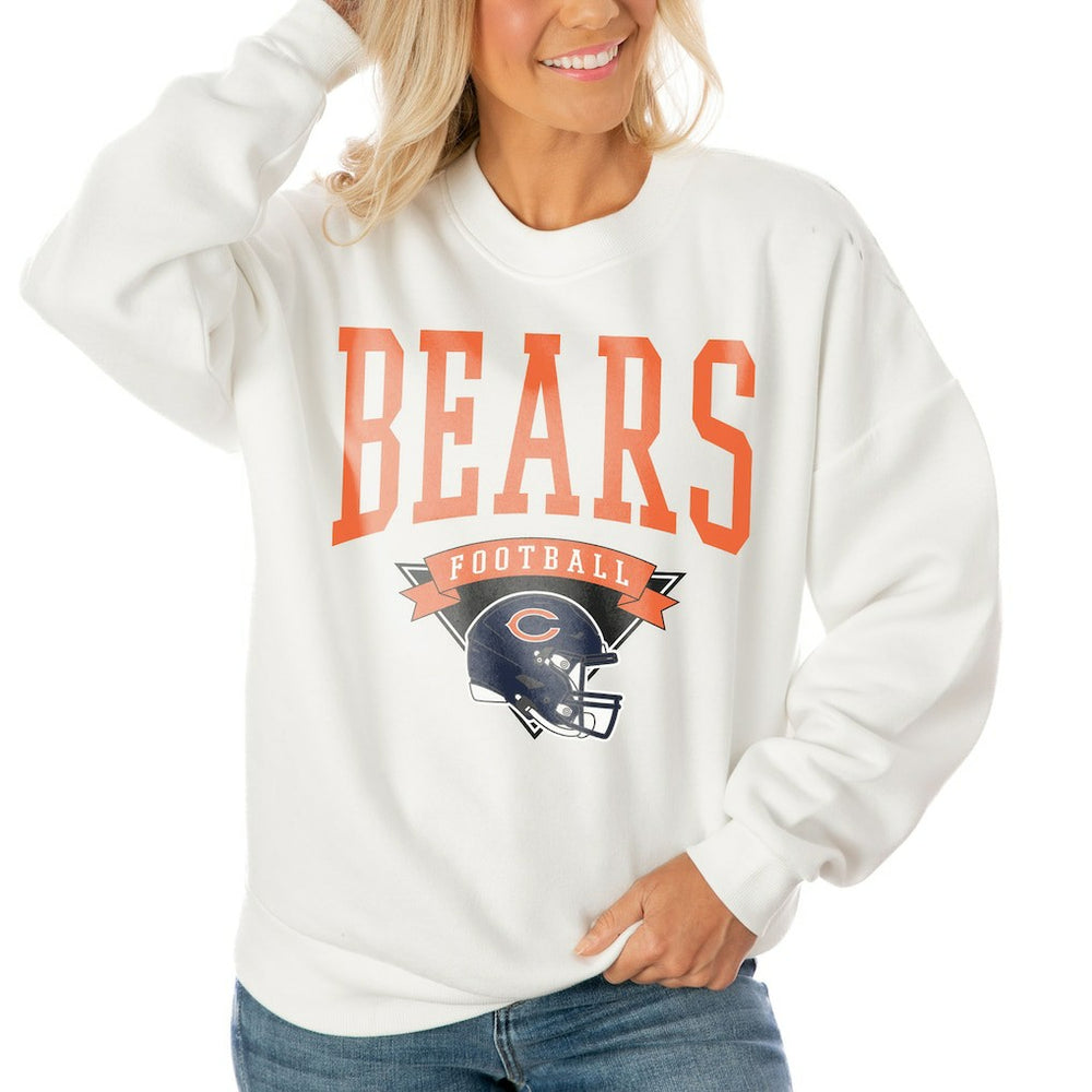 Chicago Bears Gameday Couture Women's Oversized Yard Line Tri-Blend Pullover Sweatshirt - White on sale