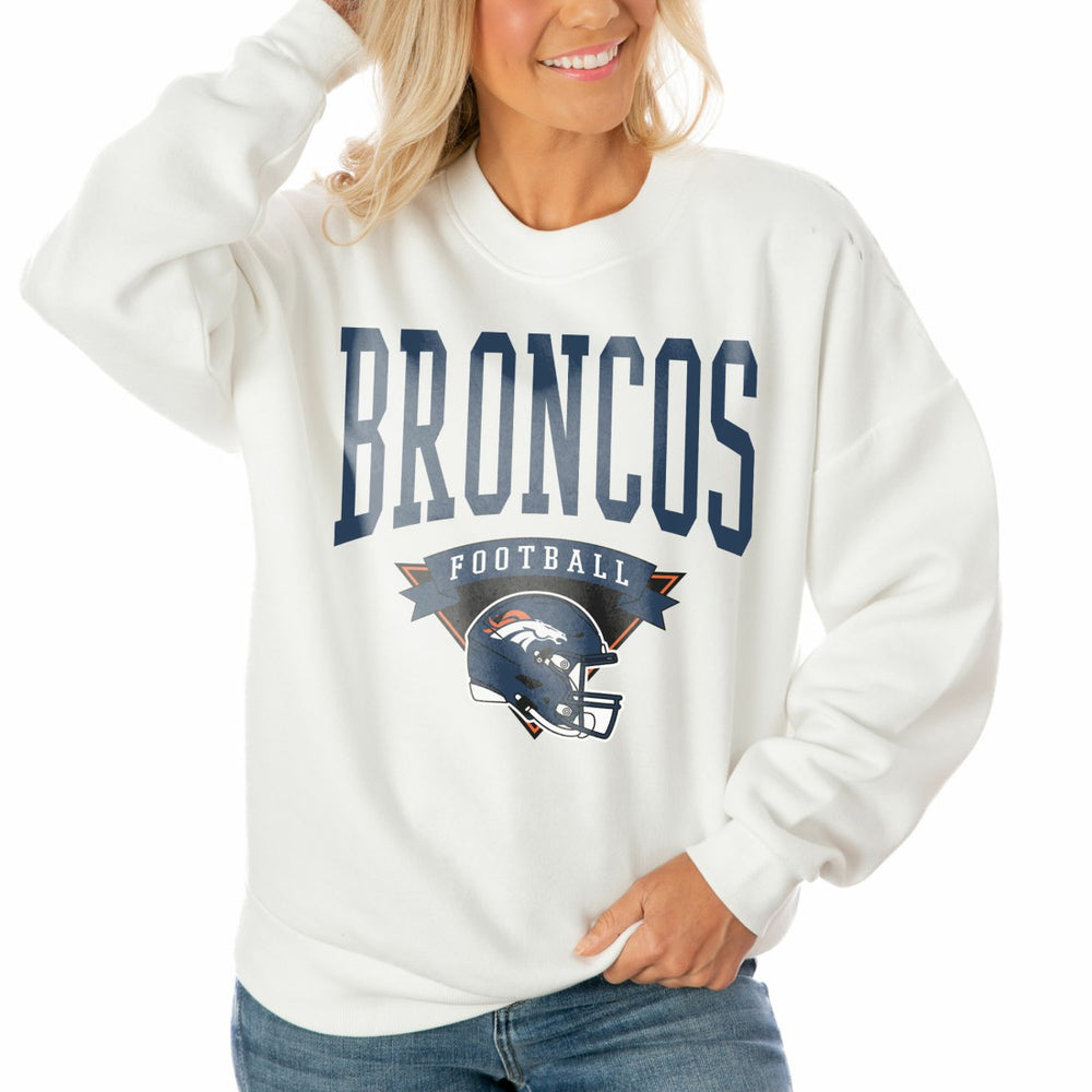 Denver Broncos Gameday Couture Women's Oversized Yard Line Tri-Blend Pullover Sweatshirt - White on sale