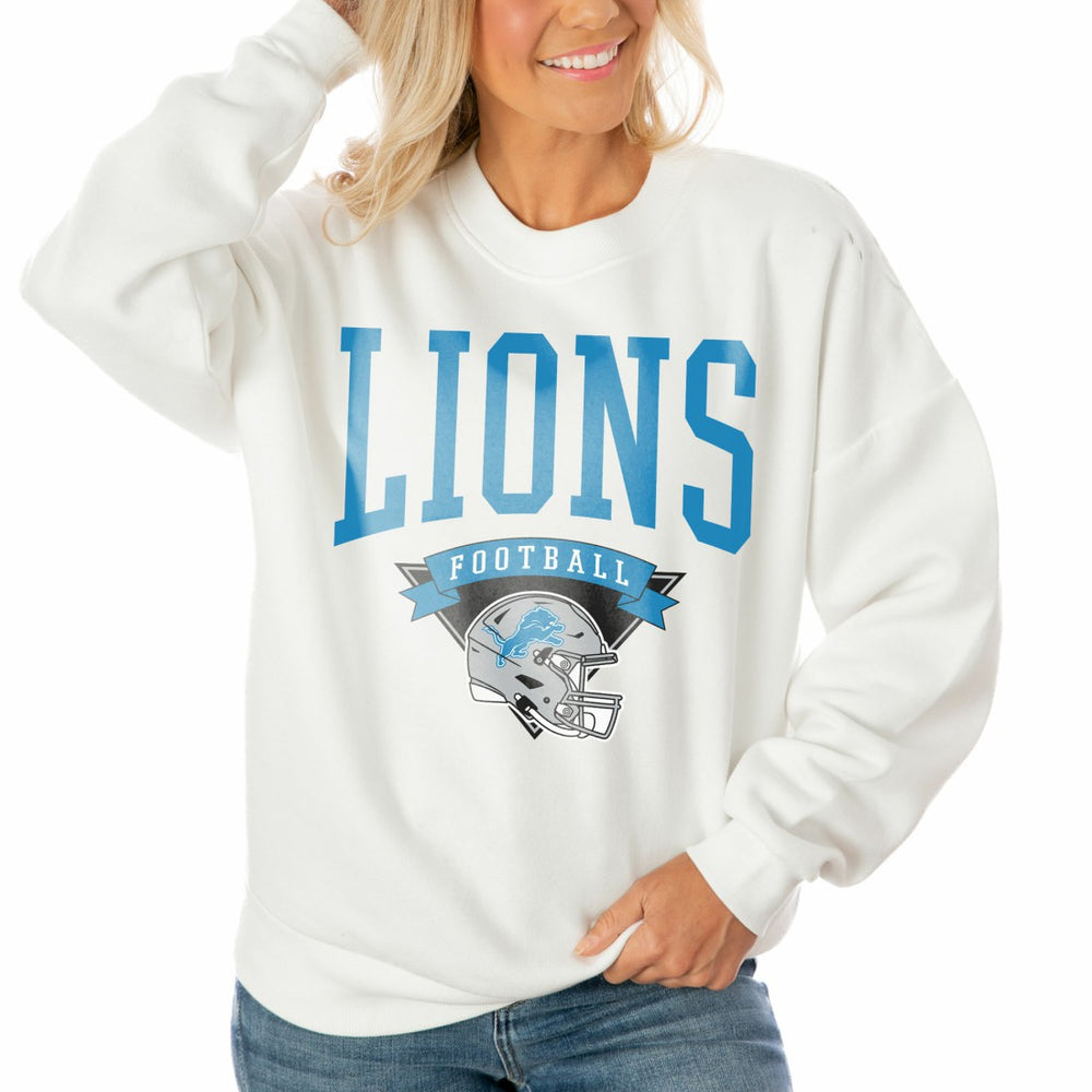 Detroit Lions Gameday Couture Women's Oversized Yard Line Tri-Blend Pullover Sweatshirt - White online