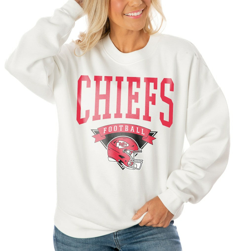Kansas City Chiefs Gameday Couture Women's Oversized Yard Line Tri-Blend Pullover Sweatshirt - White cheap