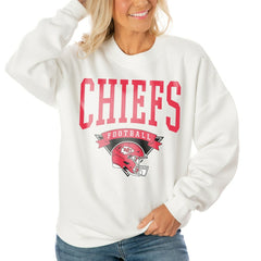 Kansas City Chiefs Gameday Couture Women's Oversized Yard Line Tri-Blend Pullover Sweatshirt - White cheap