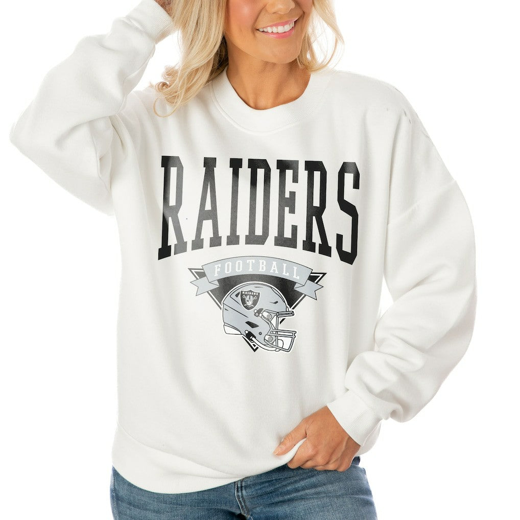 Las Vegas Raiders Gameday Couture Women's Oversized Yard Line Tri-Blend Pullover Sweatshirt - White discount