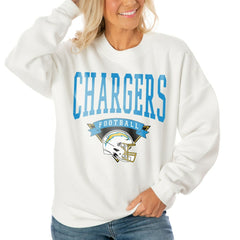 Los Angeles Chargers Gameday Couture Women's Oversized Yard Line Tri-Blend Pullover Sweatshirt - White on sale