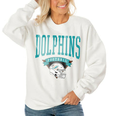 Miami Dolphins Gameday Couture Women's Oversized Yard Line Tri-Blend Pullover Sweatshirt - White outlet