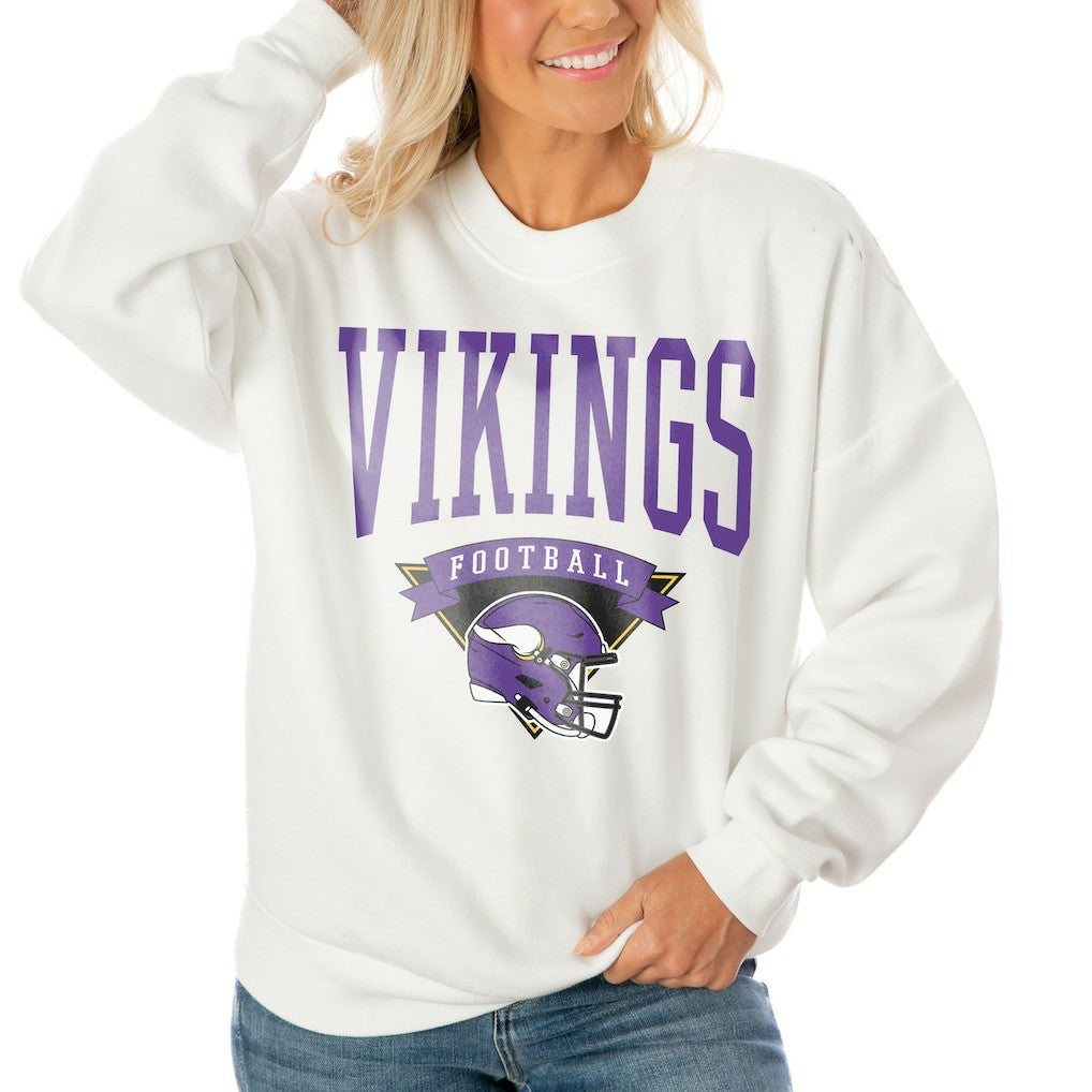 Minnesota Vikings Gameday Couture Women's Oversized Yard Line Tri-Blend Pullover Sweatshirt - White online