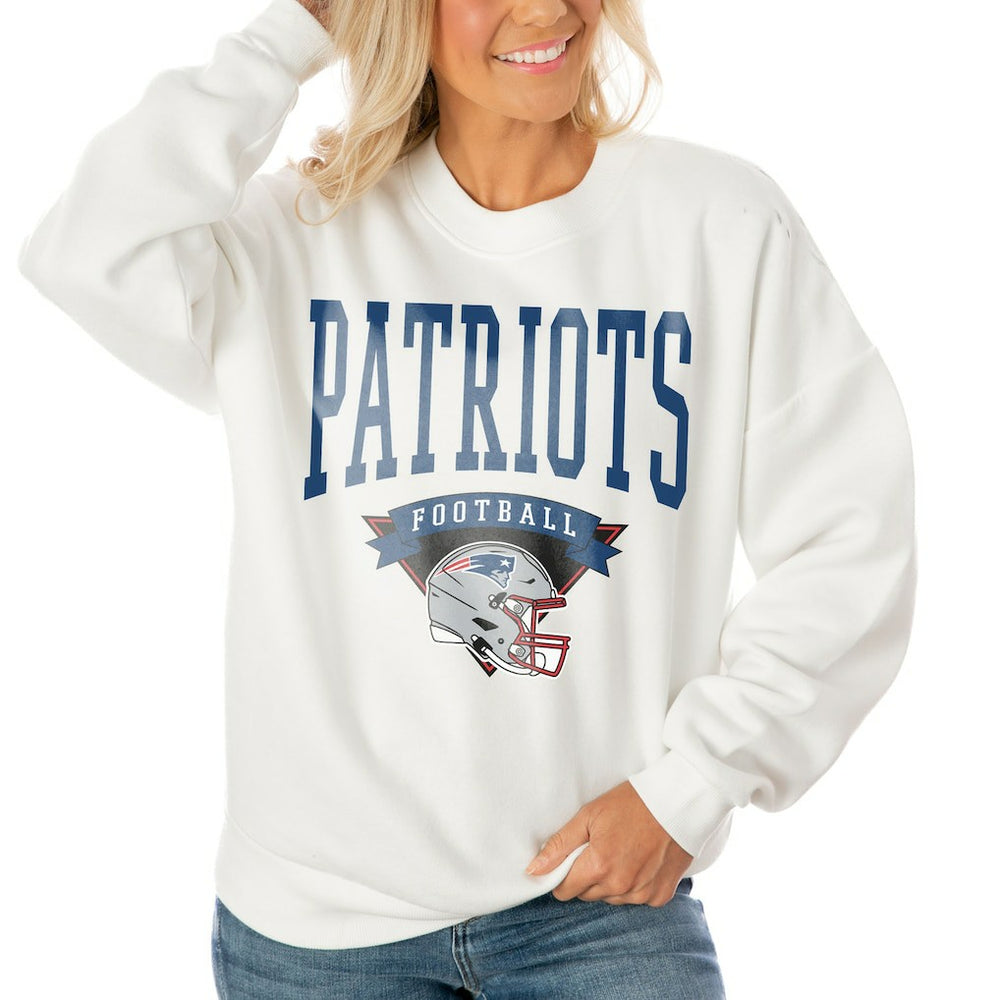 New England Patriots Gameday Couture Women's Oversized Yard Line Tri-Blend Pullover Sweatshirt - White discount